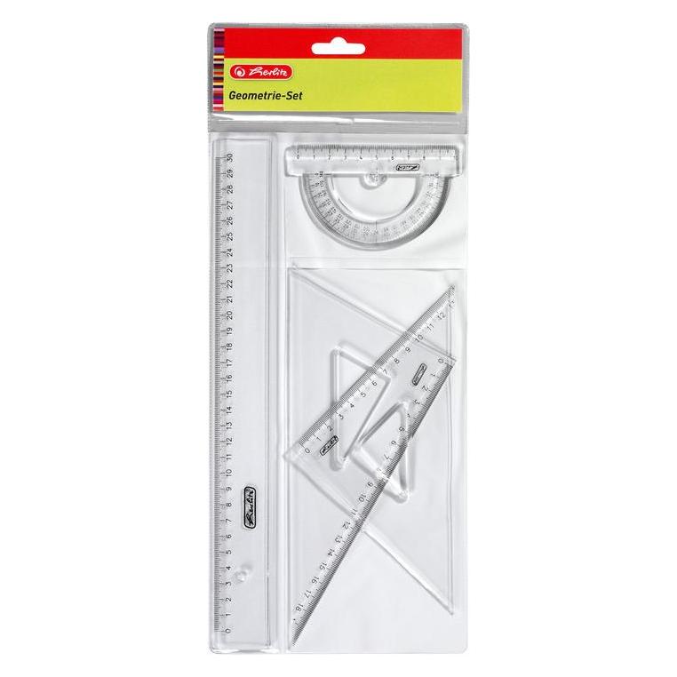 Herlitz Geometrie-, Zeichendreieck (Büro, Schule) Geometrie-Set 4-teilig Kunststoff transparent (30 cm, Kunststoff) (8700403)