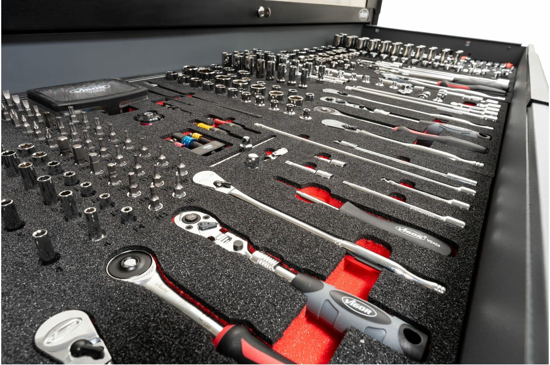 VIGOR Werkstattwagen SeriesXXL, Edelstahl-Arbeitsplatte, mit Sortiment, V4481-XXL/929, 929-teilig)