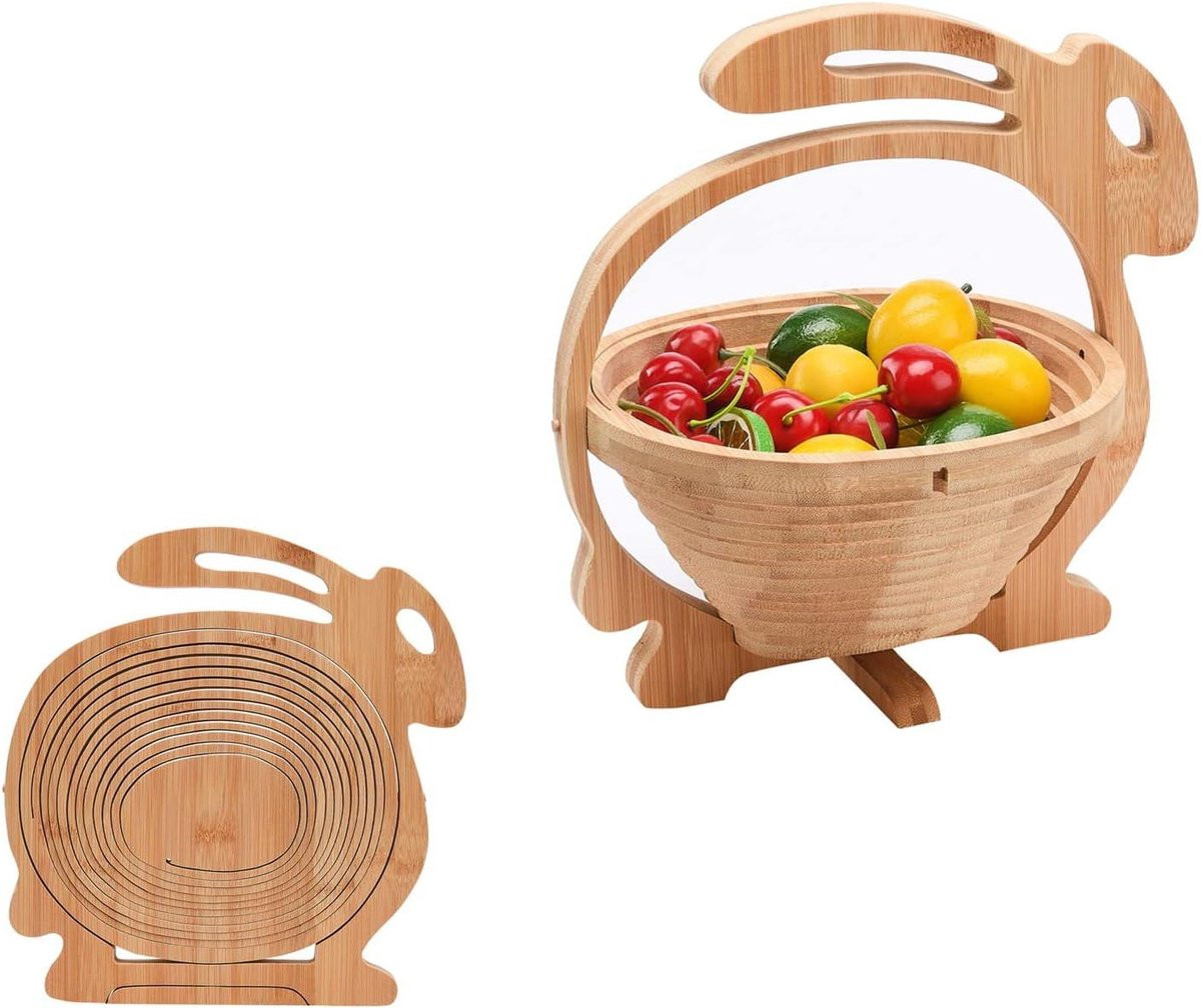 Opvouwbare fruitmand in bamboe met konijnvorm, Houtkleur, 27 cm