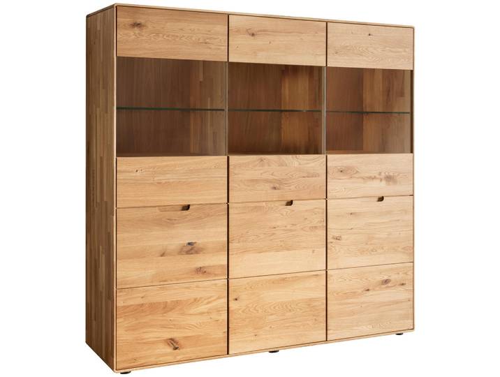 Linea Natura Highboard, Wildeiche, Holz, Wildeiche, massiv, 6 Fächer, 149x145x40 cm, stehend, Holzmöbel, Kleinmöbel Holz, Holzkommoden, Highboards Holz