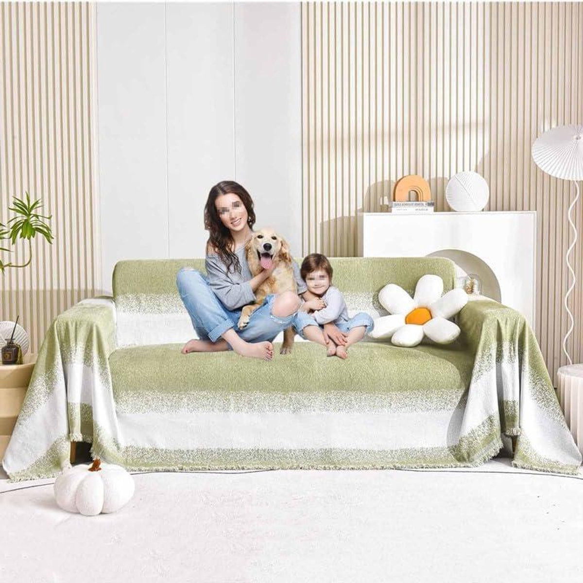 Omkeerbare Chenille Sofahoes Plaid in Groen - XXL Bankbeschermer