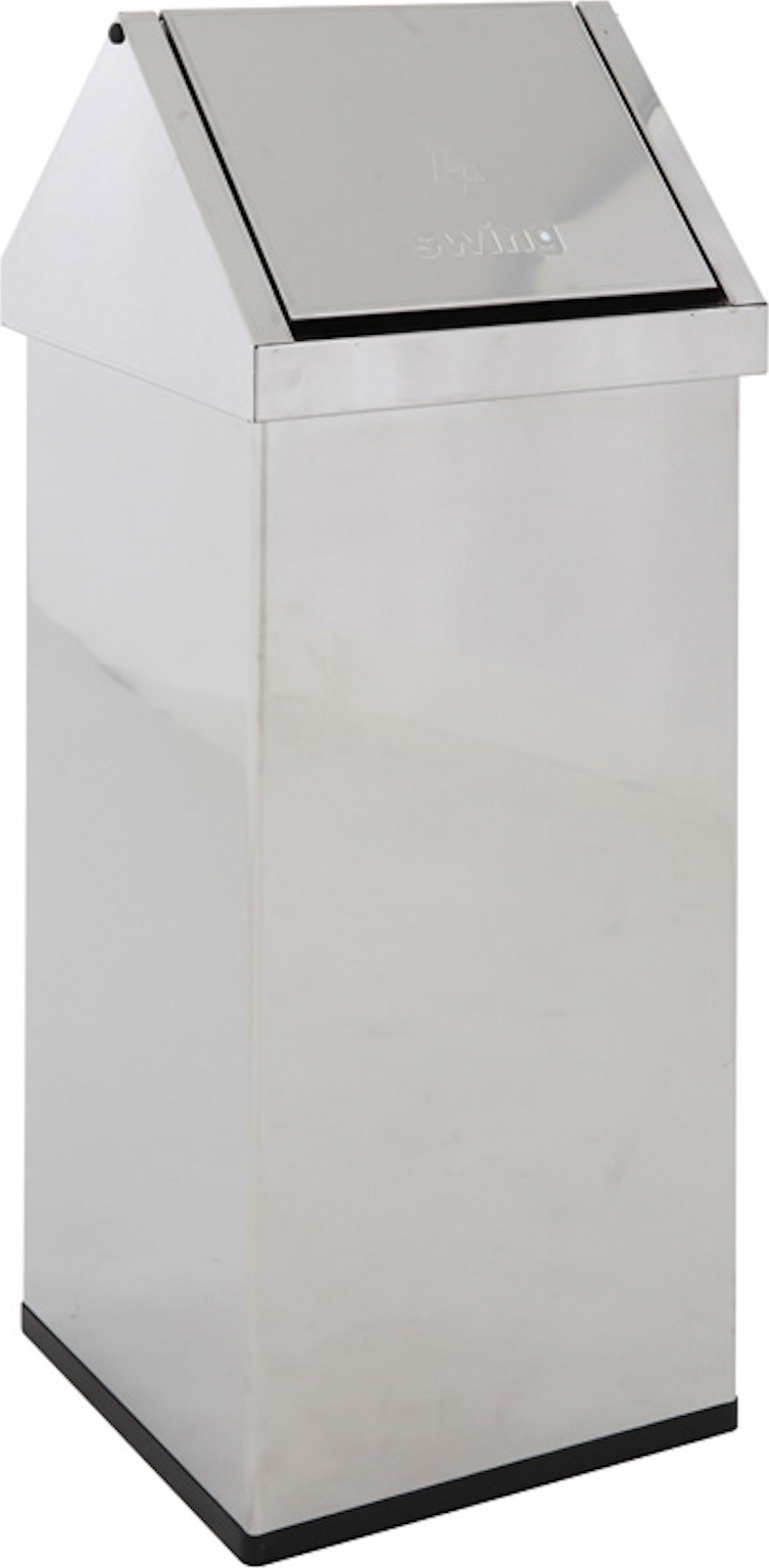 Eckiger Edelstahl Abfallbehälter Haiti mit Swingdeckel | 110 Liter, HxBxT 100x36x36cm | Edelstahl