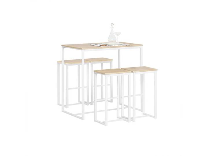 SoBuy OGT15-WN Set de 1 Table + 4 Tabourets Ensemble Table de Bar Bistrot + 4 Tabourets de Bar avec Repose-Pieds (Blanc)