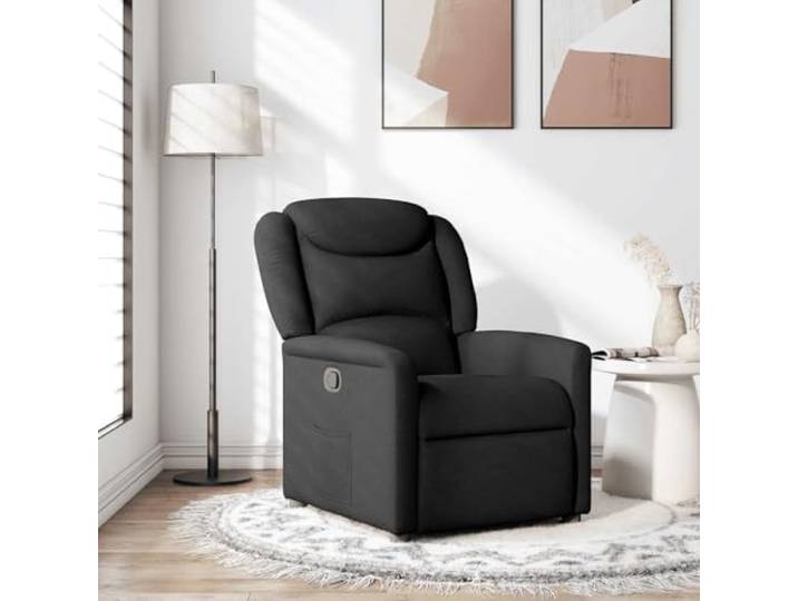 HEFZGDB Relaxsessel Schwarz Stoff mit manueller Liegefunktion und Seitentasche, bequemer Sessel mit Verstellbarer Rückenlehne und Fußteil, atmungsaktiver Bezug, Solider