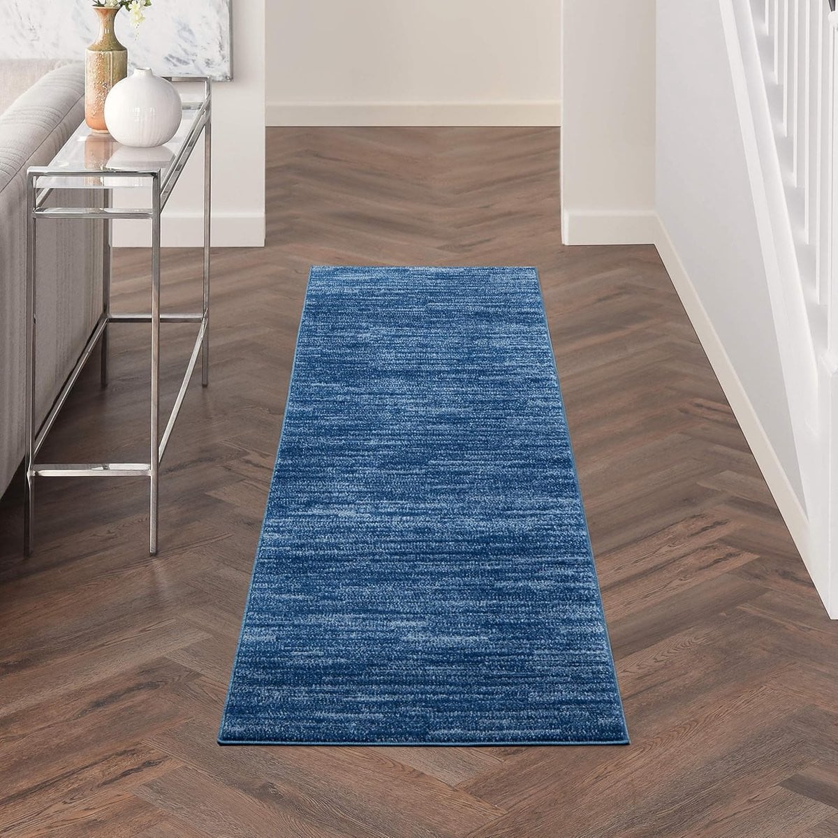 Donkerblauw Runner vloerkleed voor buiten, machinaal geweven, 65 x 300 cm