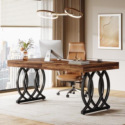 Bluebell 63'' Executive Desk, Modern Office Desk White and Gold Computer Desk