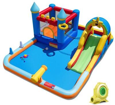 Costway Inflatable Water Slide Park Bouncy Castle with Climbing Wall with 735W Blower