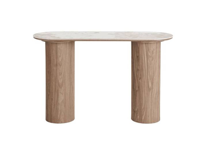Console Athens avec plateau en céramique blanche et base en bois cannelé 120x40x78 cm - Réf. VK8681847497523