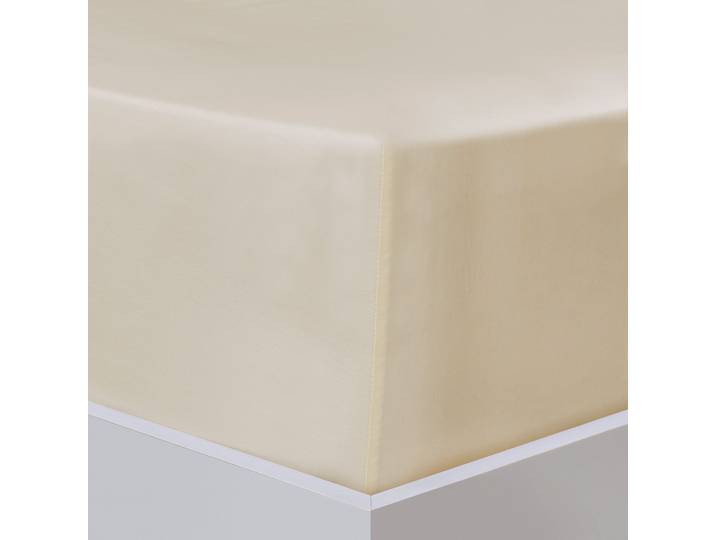 Bettlaken FLORELLA Edel Satin Spannbetttuch, 100% Baumwolle, Rundumgummi , beige (ivory), B:180cm L:200cm, Satin, Obermaterial: 100% Baumwolle CO., Bettlaken, Bettlaken