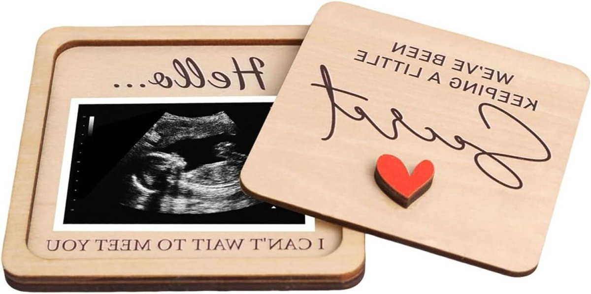 Houten Echografie Fotolijst voor Zwangerschapsaankondiging - Natuurlijk Hout - 13 x 13 cm