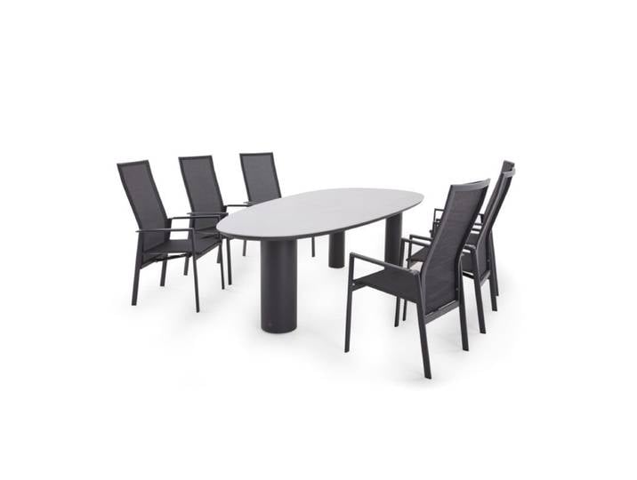 CASA DOMA Gartenmöbel-Set mit CASA DOMA Gartentisch Lioni 260×115 cm und Liadomo Gartenstuhl Limbadi Move, 7-teilig - Aluminium-Auflage anthrazit Geradlinig &amp; pur stapelbar, stufenlos verstellbar, Tischbein mit Höhenausgleich, verstellbare Rückenlehne