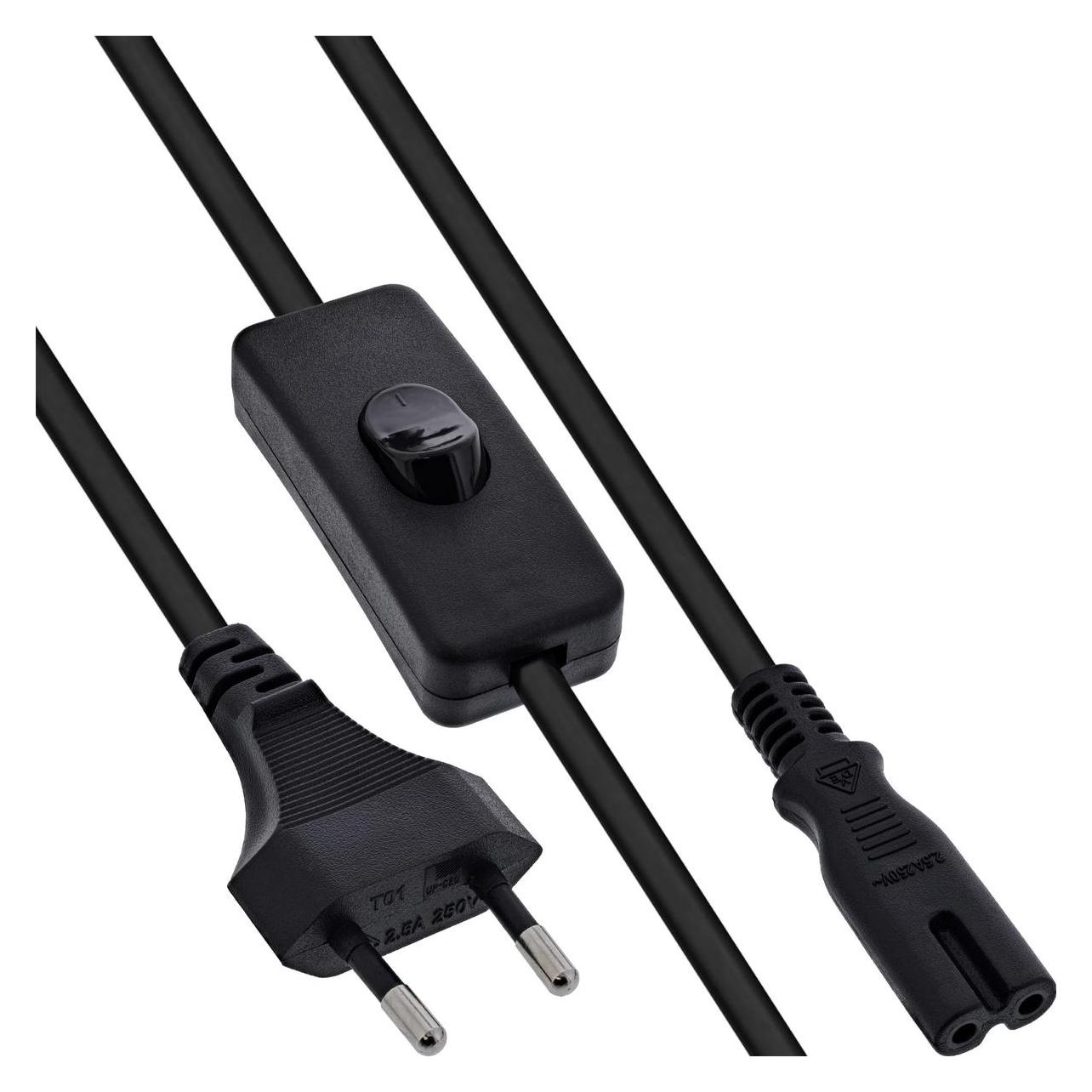 InLine Euro Netzkabel mit Schalter, CEE7/16 zu IEC-C7, schwarz, 10m (10 m) (16159)