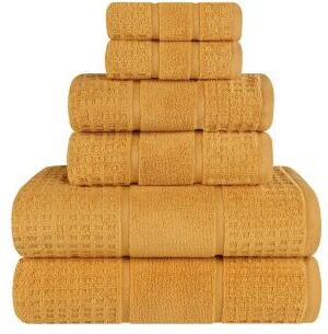 Blue Nile Mills Waffle Textured Assorted 6-Piece Zero Twist Cotton Towel Set