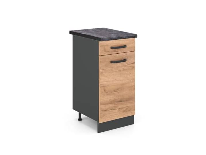 Vicco Küchenunterschrank R-Line, Goldkraft Eiche, 40 cm 1 Schublade · Arbeitsplatte Anthrazit · Höhenverst. Füße · Leichter Zugriff · Frei kombinierbar