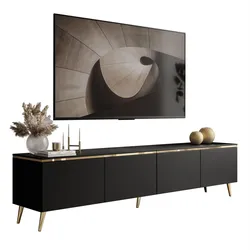 TV-SCHRANK CELINE 200 cm schwarz matt auf schräge goldenen Füßen
