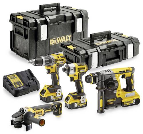DEWALT DCK422P3 DCK422P3-QW Akku-Schlagbohrschrauber, Akku-Bohrhammer, Akku-Schlagschrauber, Akku-Winkelschleifer 18V 5Ah Li-Ion