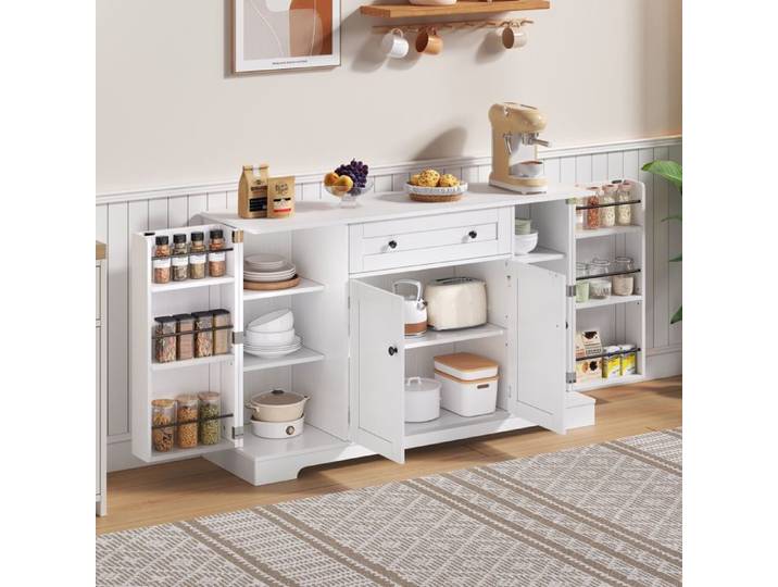 Buffet de cuisine 138x40x85 cm multifonctionnel 4 portes 2 tiroirs design moderne MDF blanc