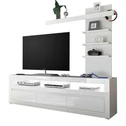 WOHNWAND Hochglanz weiß, Set 2-tlg. inklusive Paneel, TV Unterschrank Soft-Close