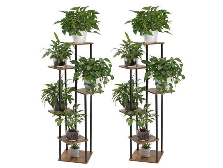 2 Support Plante Etagere Plantes à 6 Niveaux-Décoration Jardin 116x30x30CM- Brun