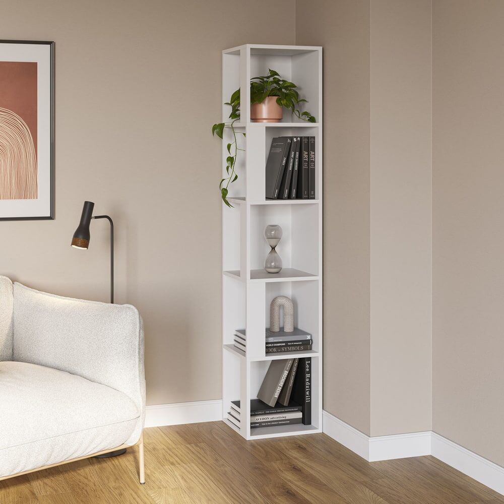 HOMN Etagère d'angle 5 trous couleur blanc Blanc 32x160x32cm