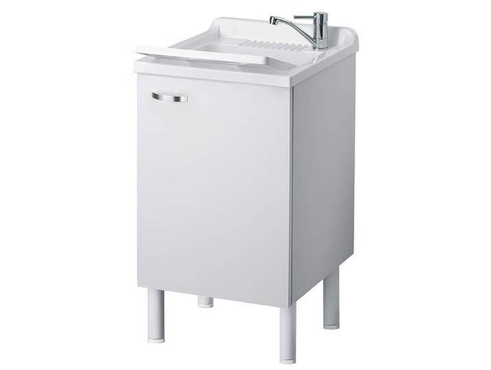 Bac à laver avec meuble blanc 50x45 cm mod. Eco - IDRALITE - Meuble de salle de bain - Mélamine - A poser au sol