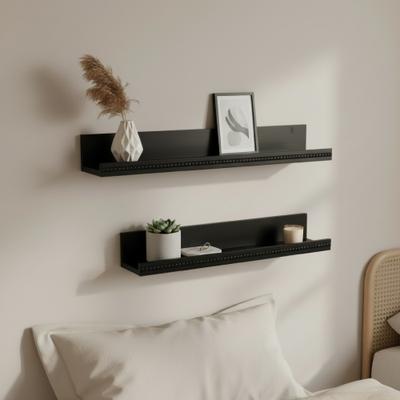 "American Art Decor Beaded Ledge 2-Piece Floating Wall Shelf Set, Black Shabby Chic - 23"" x 4"""