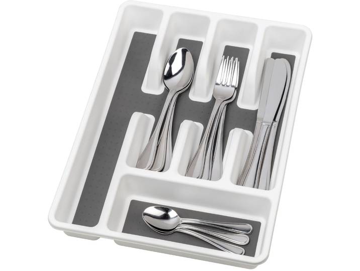 Besteckkasten WENKO Anti-Rutsch 5 Fächer , grau (weiß, dunkelgrau), B:26,5cm H:5cm T:36,5cm, Kunststoff, Schubladeneinsätze, Besteckkasten, für Schubladen, getrennte Aufbewahrung von Messern, Gabeln, Löffeln