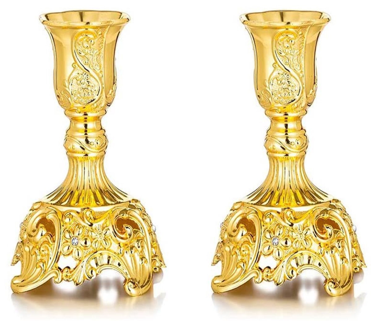 Omgoods Gouden Kaarsenhouders 2 Stuks - Sierlijke Shabbat Kandelaars voor Tafeldecoratie