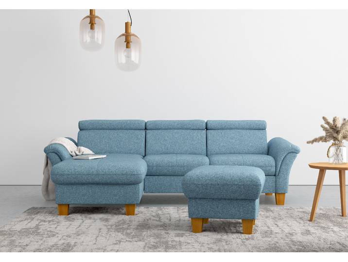 Ecksofa, 258x169 cm, Polyester, Eisblau, Recamiere Links, Klassisch, Home-affaire