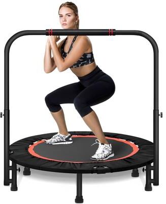 SUGIFT 40 Inch Mini Exercise Trampoline Foldable with Adjustable Handle Max Load 440lbs for Adults or Kids