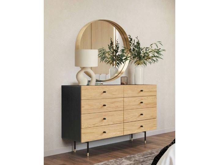 Woodman Kommode Jugend, Echtholzfurnier aus Eiche, in 2 Breiten, mit Schubladen, Metallfüße
