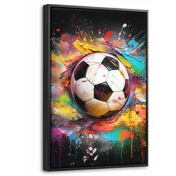 LEINWAND Bilder mit Rahmen - Fußball - Farbe - Farben - Schwarz - Weiß - 20x30