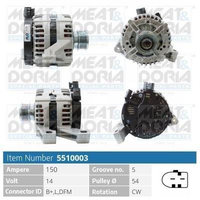 MEAT & DORIA 5510003 Lichtmaschine Generator LiMa 150A 14V für FORD MONDEO IV Turnier (BA7) S-MAX (WA6) MONDEO IV (BA7) MONDEO IV Stufenheck (BA7)