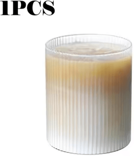 Uplift Curations Japanese Striped Glass Coffee Cup 300ml Transparent Bubble Tea & Whiskey Tumbler 1pc