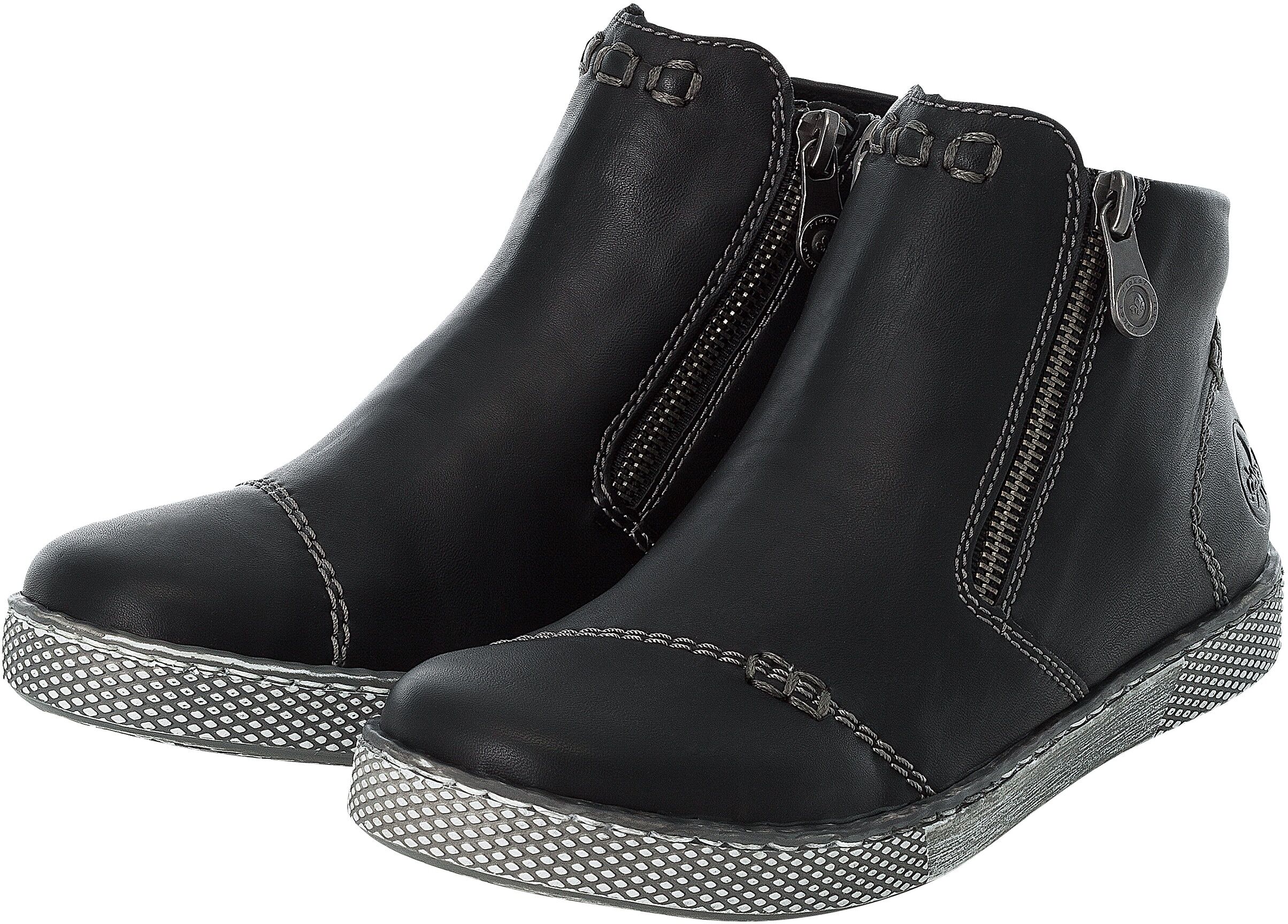 Schlupfboots RIEKER, Damen, Gr. 38, schwarz, Lederimitat, unifarben, Schuhe Schlupfboots, Stiefelette, Schlupfboots mit Reissverschluss schwarz 38