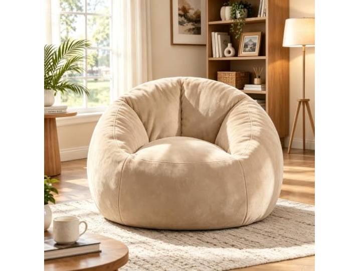 NOVOYO Sitzsack für Erwachsene und Jugendliche, bequemer Kunstfell-Sitzsack Stützende Rückenlehne, Memory-Schaum-Füllung, Gurtgriff, Taschen, Lesen, Wohnzimmer, Schlafzimmer, Schlafsaal, Wohnung, Büro