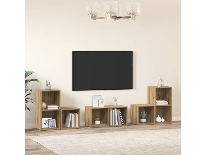 HEFZGDB TV-Schrank Set mit Regal und Speicher 6 Stück Artisan Eiche Holzwerkstoff, Modulares Würfelregal für Wohnzimmer und Homeoffice, Stylische Aufbewahrungslösung, Organizer