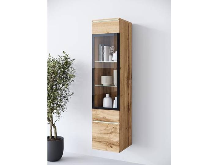 MINIO go for it - Vitrine VEVE XL, Hängend/ Stehend - mit LED Wandboard, Farbe: Wotan Eiche