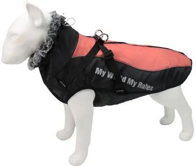 ModernMart Large Dog Winter Coat: Waterproof Jacket With Harness & Furry Collar Red 6XL