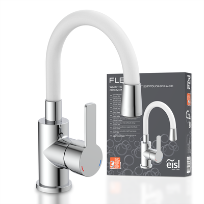 Waschtischarmatur EISL "Flexo", grau (chromfarben), B:7,8cm, Kunststoff, Messing, Armaturen, energiesparender Wasserhahn, Mischbatterie Waschbecken, in Weiß/Chrom