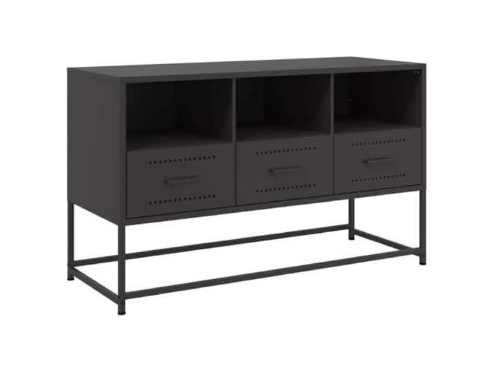 Roanoer TV-Schrank Schwarz 100,5x39x60,5 cm Stahl TV-Lowboard Industrial Robustes Metall TV-Möbel mit 3 Schubladen und 3 offenen Fächern für Ordnung im Schlafzimmer und Wohnzimmer.