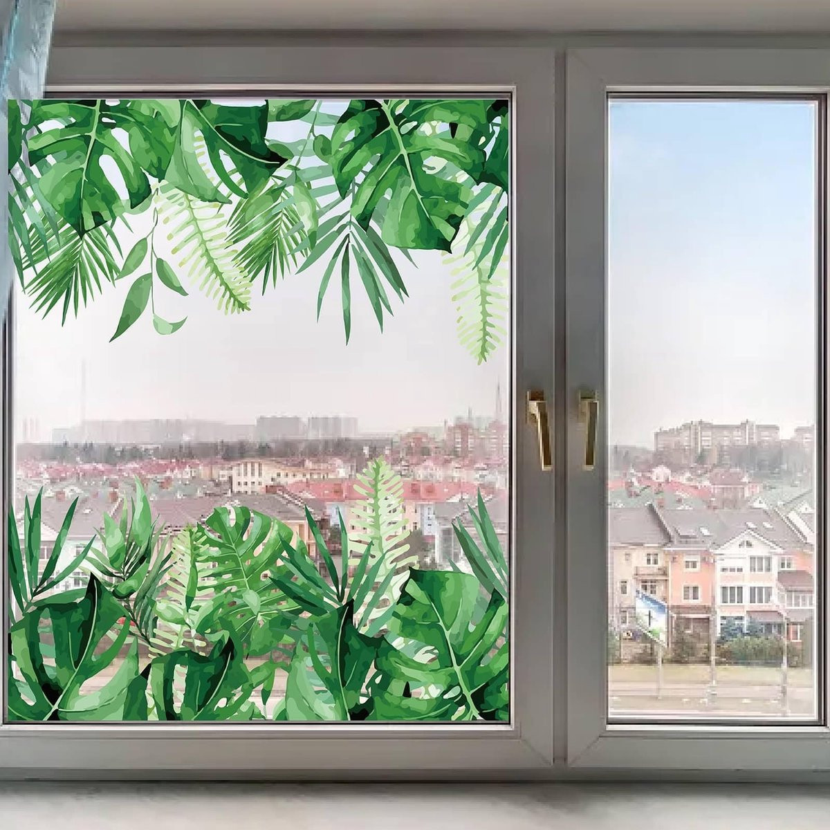 Allecto Raamstickers Tropische Planten - Zelfklevend - Monstera en Varen Bladeren - 118 x 39 cm