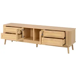 MODFU TV-Schrank aus Spanplatte in Natur mit LED-App-Steuerung, 180 x 40 x 50 cm