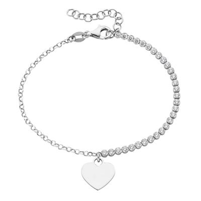 Armband SMART JEWEL "mit Zirkonia und Herzanhänger, Silber 925", silber, Armbänder, Damen, 19cm, Silber 925 (Sterlingsilber), Armband