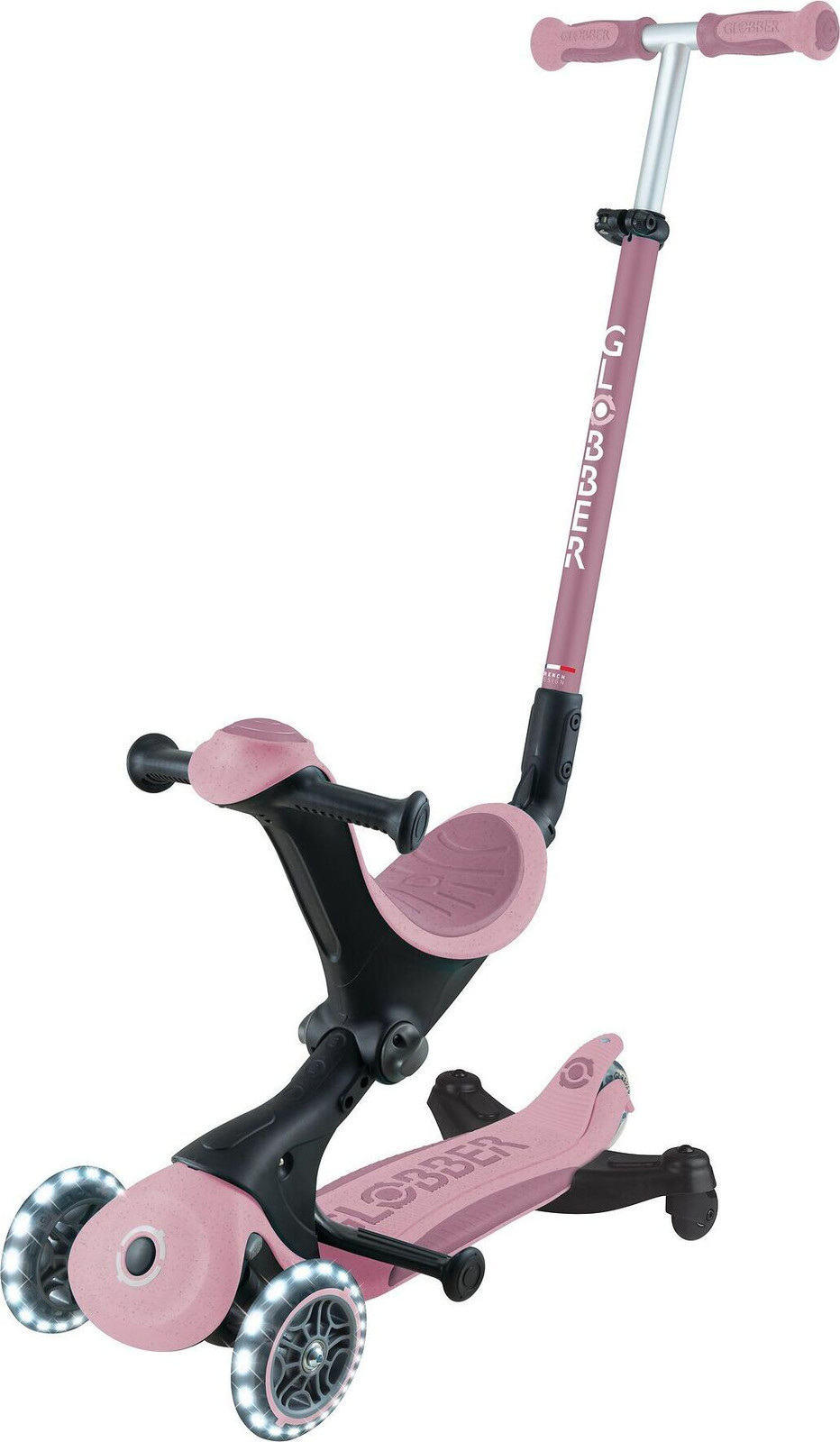 Globber Go-Up Deluxe Lights Eco 360 3-in-1 loopfiets, balansfiets en scooter, bessenkleur