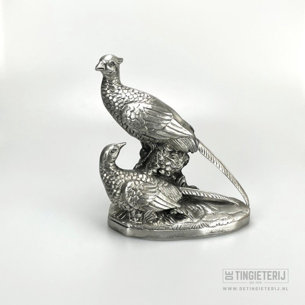 Handgemaakt Tinnen Fazanten Koppel - Luxe Miniatuur Decoratie voor op Tafel