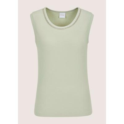 Kurzarmshirt MADELEINE "Top Elegantes Kurzarm Sommeroberteil mit Strass", Damen, Gr. 46, grün (salbei), Obermaterial: 95% Viskose CV. 5% Elasthan EL., Modern, tailliert, Shirts, Strassband
