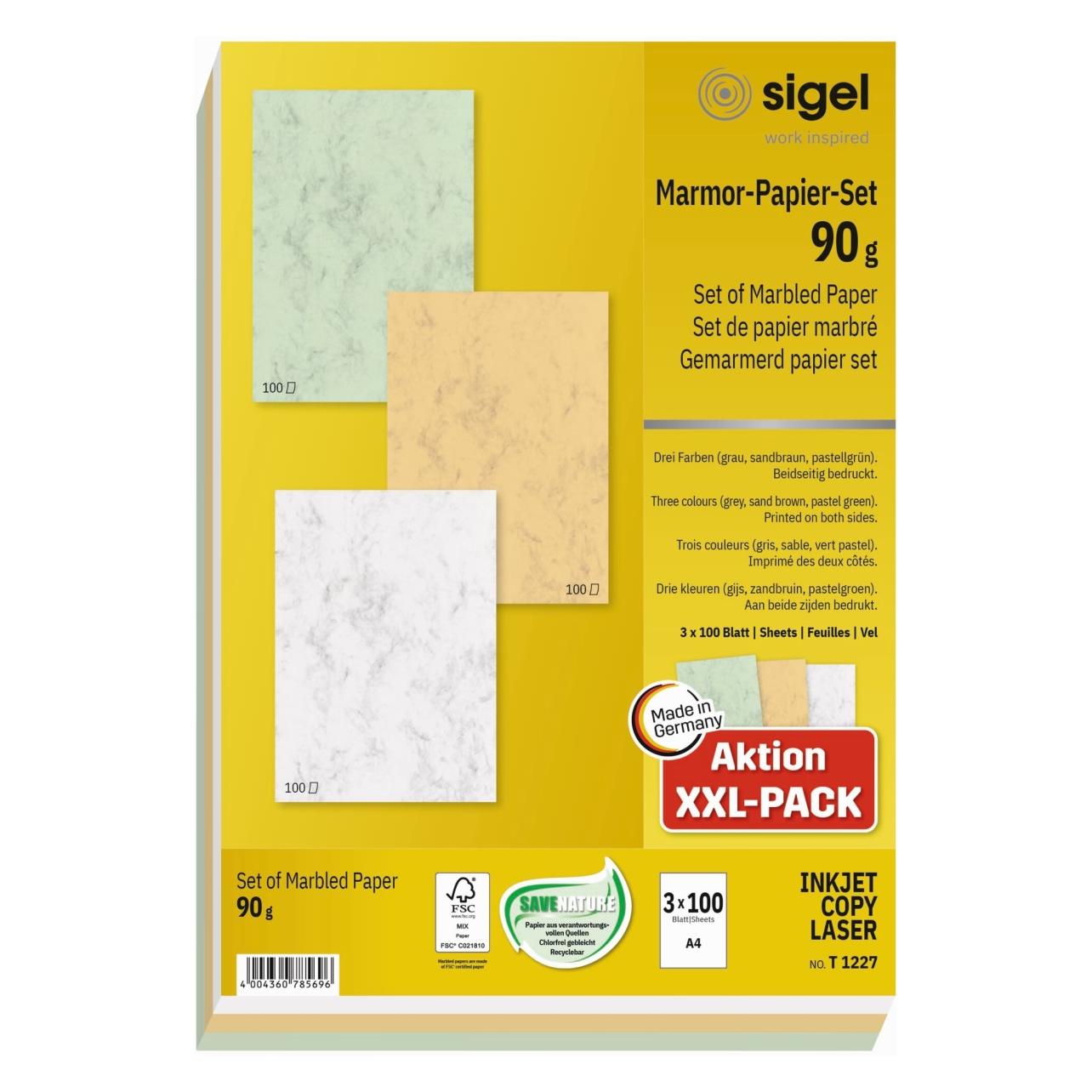 Sigel Marmor-Papier-Set, A4, 90 g/qm, Feinpapier, sortiert (A4, 90 g/m²) (T1227)