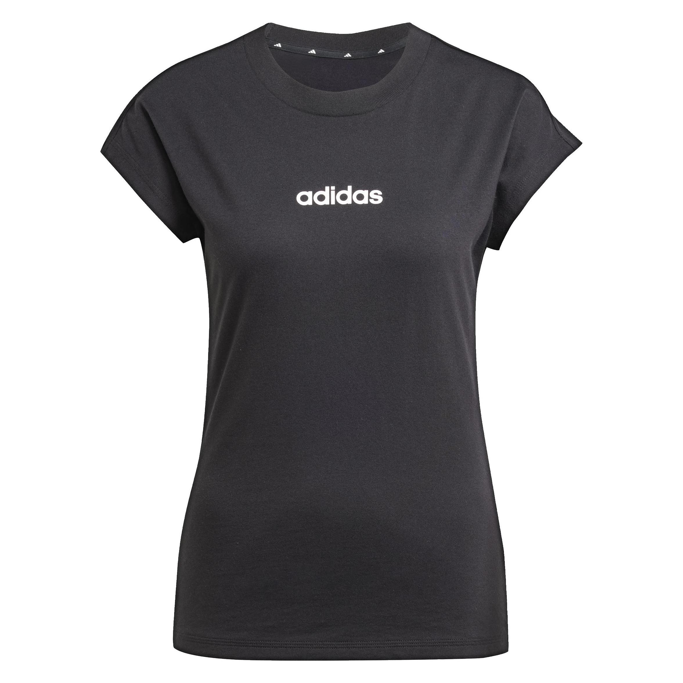 Adidas Damen Essentials LINEAR Cotton T-Shirt, Black/White, M (M) (JC8238)