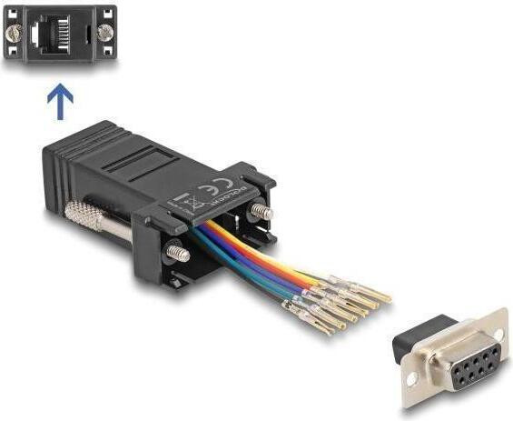 Delock montagekit Seriële adapter DB-9 (v) schroefbaar naar RJ-12 (6-polig) (v) Zwart